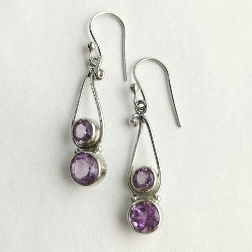 Bohemian Lavender Amethyst Dangle Drop Earrings in Sterling Silver