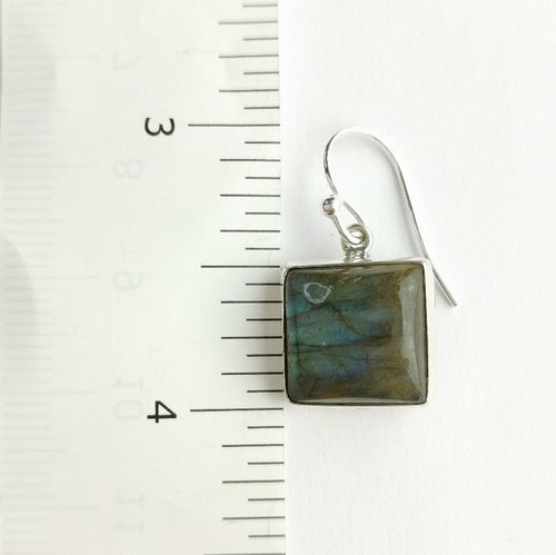 Modernist Labradorite Square Dangle Earrings in Sterling Silver