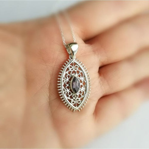 Sterling Silver Filigree Pendant Necklace with Amethyst