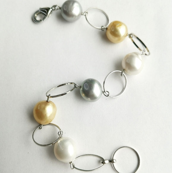 Modernist Large Baroque Pearl Tri Colour  Bracelet