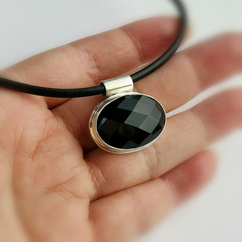 Black Onyx Sterling Silver Pendant Necklace