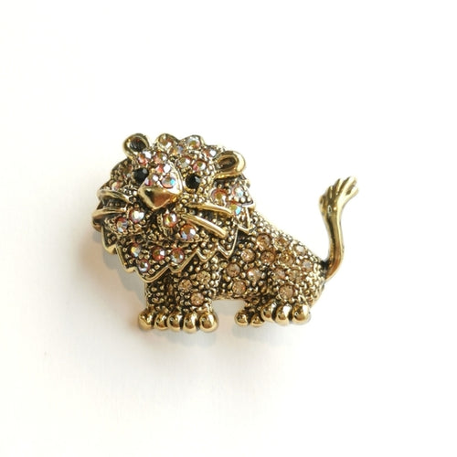 Leo the Lion Brooch in Gold Tone and Crystals