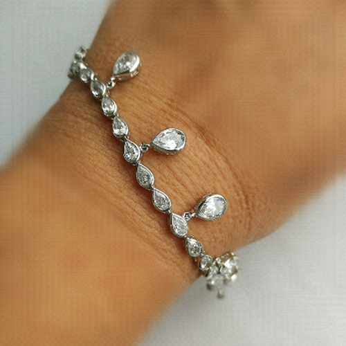 White Sapphire Tennis Bracelet with Teardrop Charms