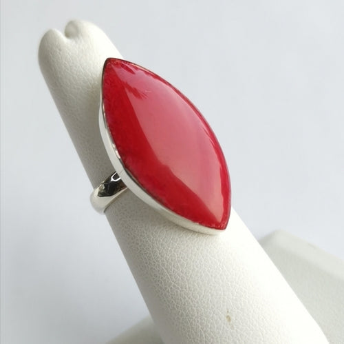 Red Sponge Coral Geometric Ring in Sterling Silver