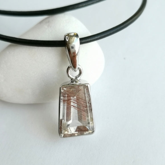 Freeform Golden Rutilated Quartz In Sterling Silver Pendant Necklace