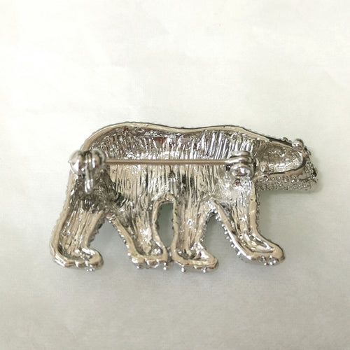 Crystal Polar Bear Brooch in Silver Tone