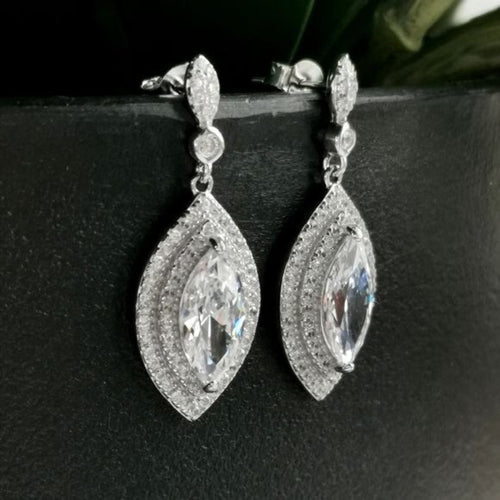 Art Deco Marquise Drop Earrings in CZ and Stering Silver