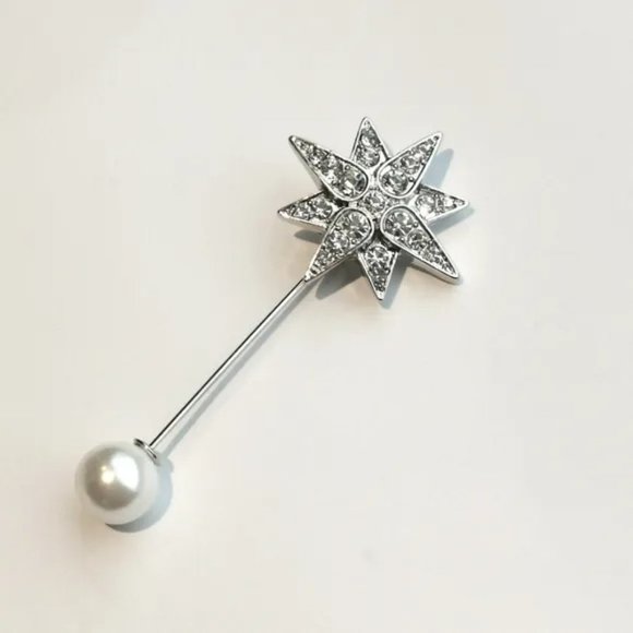 Crystal Star and Pearl Stick Pin / Brooch