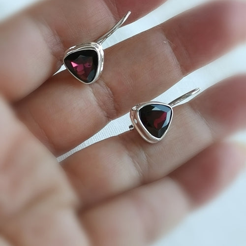 Trillion Cut Garnet Drop Earrings in Sterling Silver