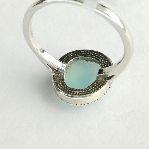 Aqua Chalcedony White Sapphire Halo Ring size 7.5