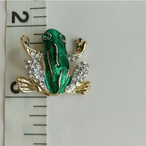 Green Crystal and Enamel Frog Brooch