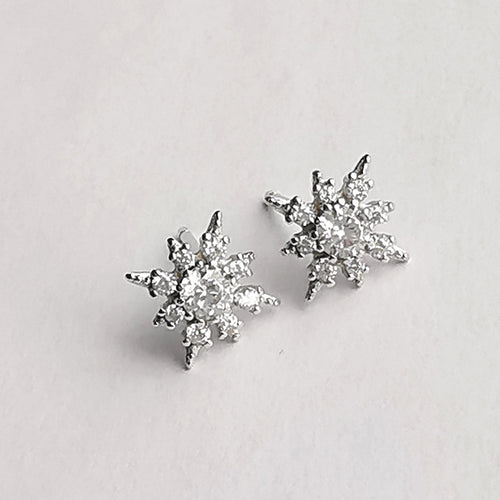 Small Star Stud Earrings in Sterling Silver and White Sapphire
