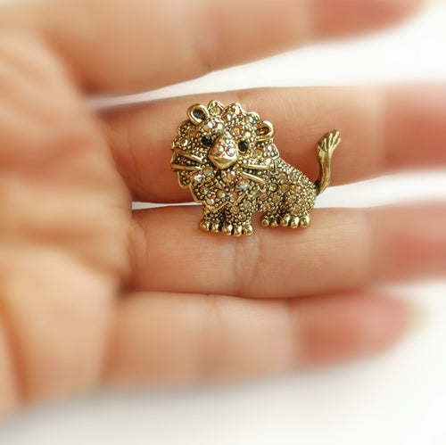 Leo the Lion Brooch in Gold Tone and Crystals