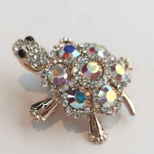 Rose Gold a/b Crystal Turtle Brooch