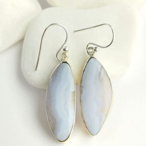 Freeform Blue Lace Agate Drop Earrings in Sterling Silver