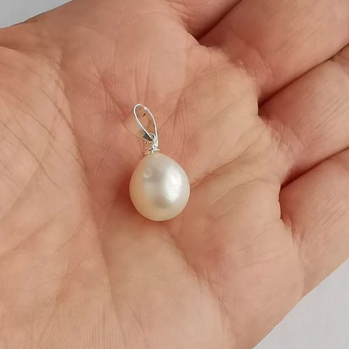 White Cultured Freshwater Pearl Pendant Necklace in Sterling Silver