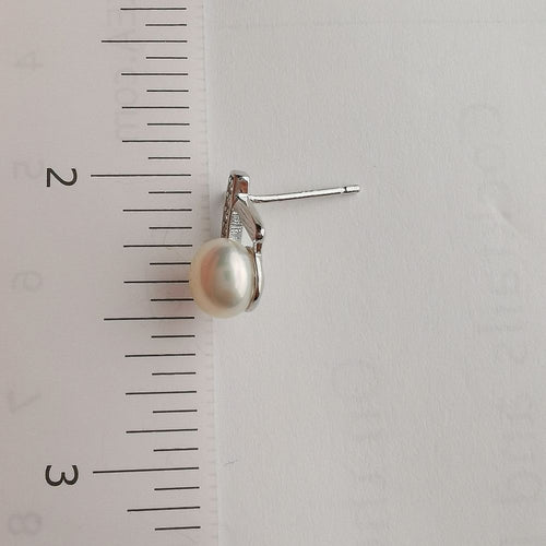 Cultured White Freshwater Pearl and White Sapphire Earrings