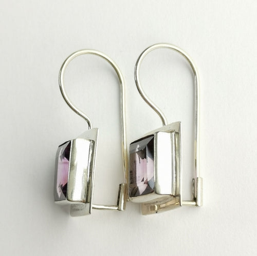 Square Cut Lavender Amethyst Drop Earrings in Sterling Silver