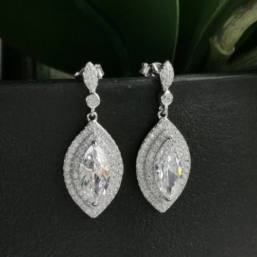 Art Deco Marquise Drop Earrings in CZ and Stering Silver