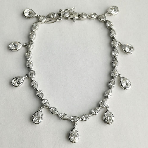 White Sapphire Tennis Bracelet with Teardrop Charms