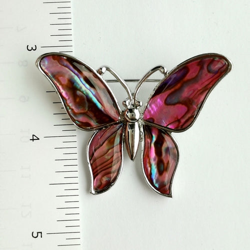 Handmade Abalone Shell Pink Butterfly Brooch