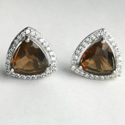 Smoky Quartz White Sapphire Halo Stud Earrings