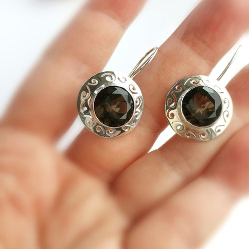 Smokey Topaz / Smoky Quartz Drop Earrings in Sterling Silver