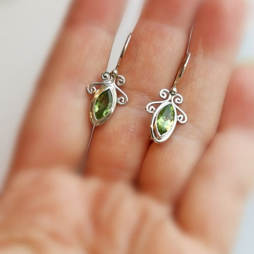 Marquise Peridot Drop Earrings in Sterling Silver