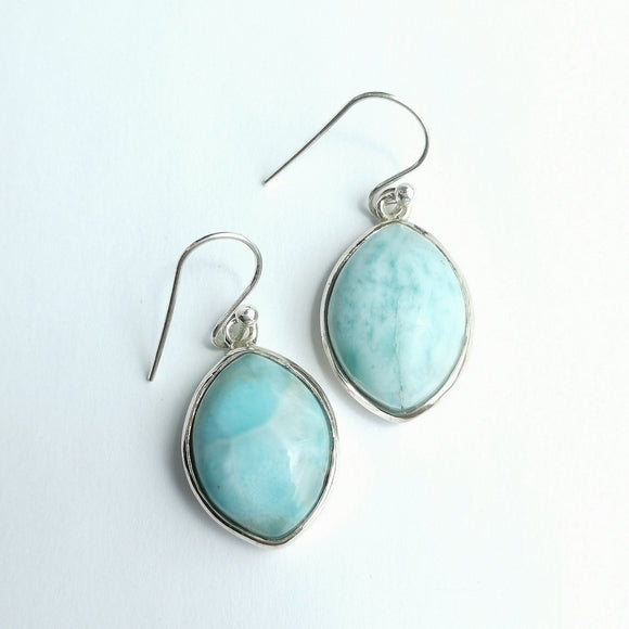 Navette Shaped Larimar Earrings in Sterling Silver