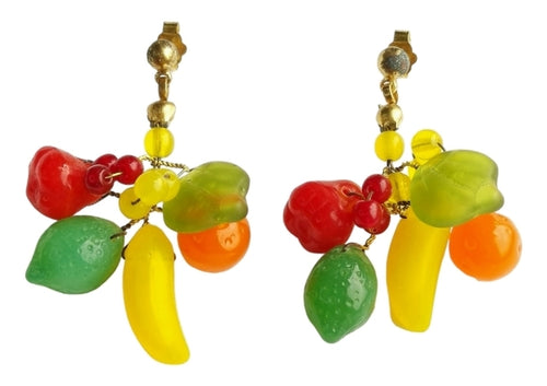 Vintage Czechoslovakian Fruit Cluster Beaded Earrings