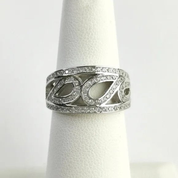 CZ Paisley Design Band Ring in Sterling Silver