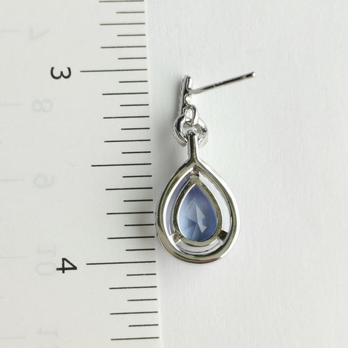 Ceylon Blue Sapphire Halo Teardrop Earrings in Sterling Silver