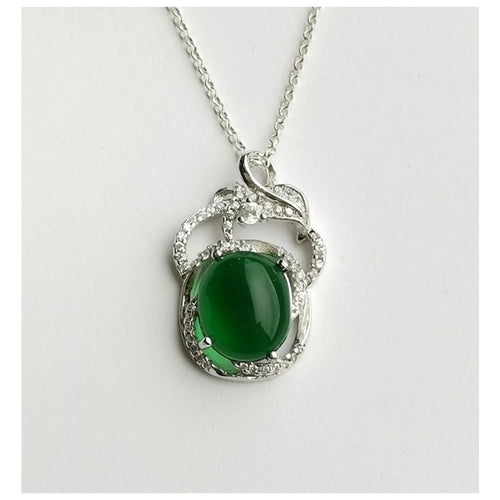 Vintage Inspired Green Onyx White Sapphire Pendant Necklace