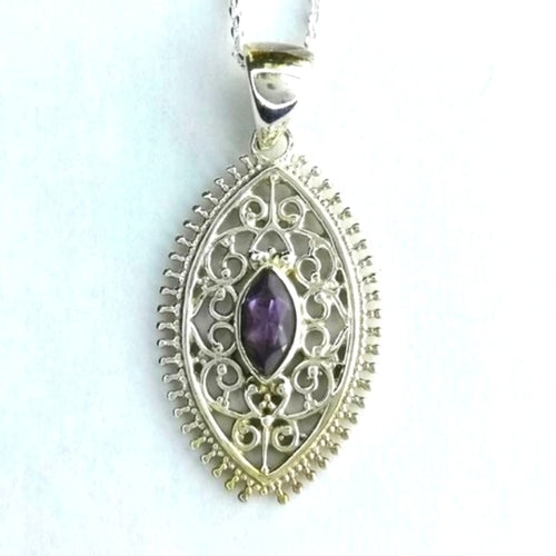 Sterling Silver Filigree Pendant Necklace with Amethyst