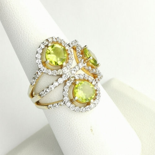 Vintage Apple Green Peridot White Zircon Cocktail Ring