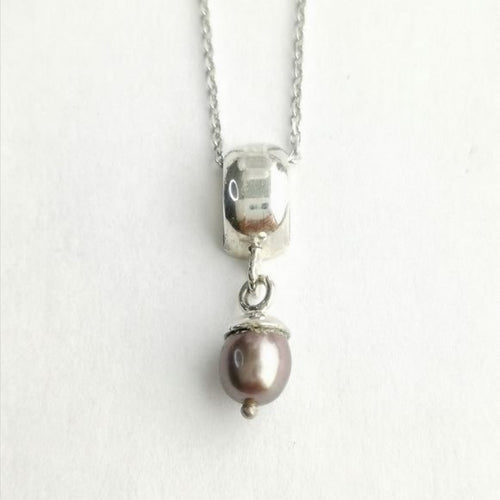 Grey Freshwater Pearl Pendant Necklace in Sterling Silver