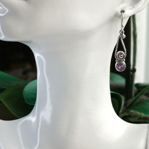 Bohemian Lavender Amethyst Dangle Drop Earrings in Sterling Silver