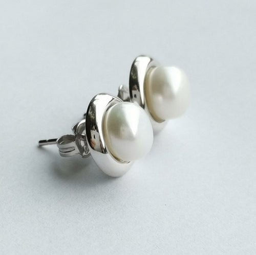 White Freshwater Cultured Pearl Stud Earrings in Sterling Silver