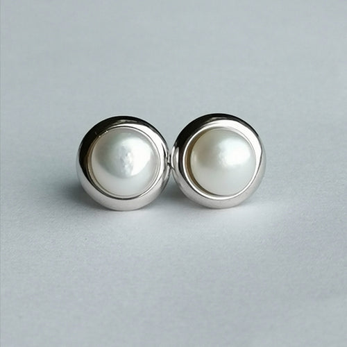 White Freshwater Cultured Pearl Stud Earrings in Sterling Silver