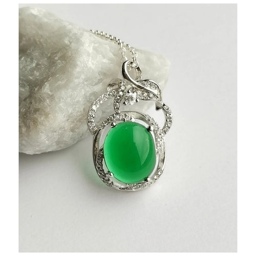 Vintage Inspired Green Onyx White Sapphire Pendant Necklace