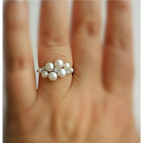 White Cultured Pearl Sapphire ring size 8