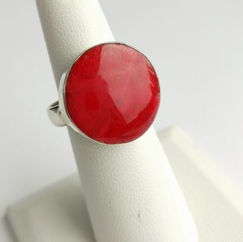 Red Sponge Coral Geometric Ring in Sterling Silver