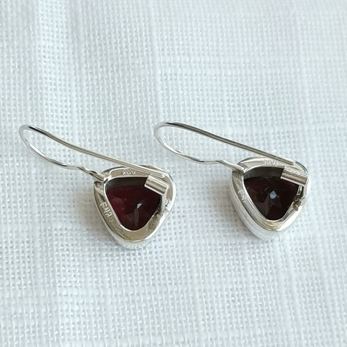 Trillion Cut Garnet Drop Earrings in Sterling Silver