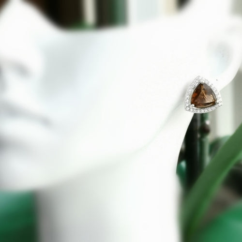 Smoky Quartz White Sapphire Halo Stud Earrings