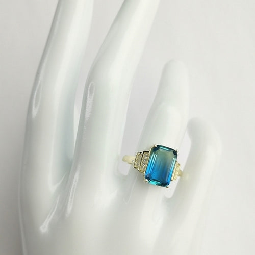 Blue Green Peacock Quartz Ring 14k Gold  Sterling Silver