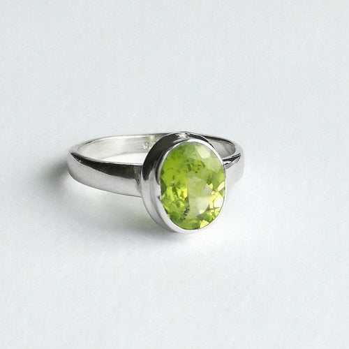 Apple Green Peridot Ring in Sterling Silver size 6