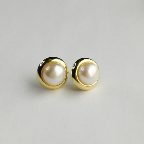 White Cultured Pearl Stud Earrings in 14k Gold Vermeil