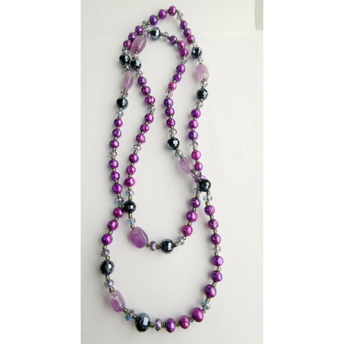 Feshwater Purple Pearl, Amethyst and Crystal Rope Necklace