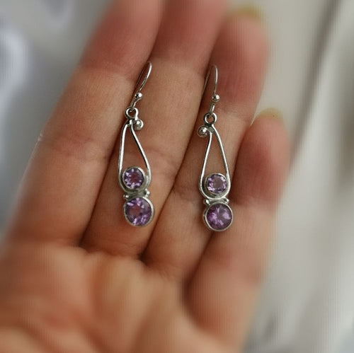 Bohemian Lavender Amethyst Dangle Drop Earrings in Sterling Silver