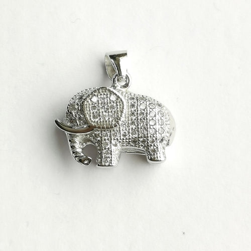 Lucky Elephant Pendant Necklace in Sterling Silver and CZ